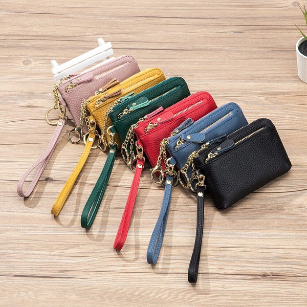 Soft Real Leather Coin Purse for Women Wristlet Mini Pouch Wallet with Keychain Carousel 2