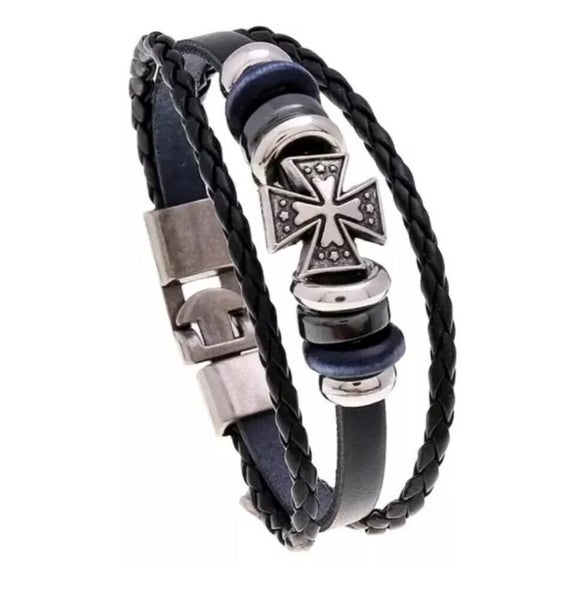 Men's Knights Templar Historic Bracelet Leather Cross Charm Multilayer Bracelets Carousel 1