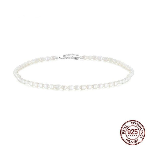 925 Sterling Silver Natural Pearl Necklace Irregular Fresh Water Pearl Neck C... Carousel 1