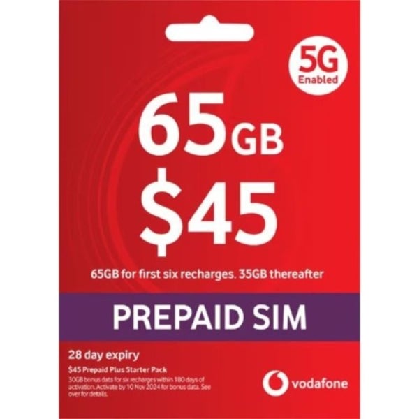 Vodafone $45 Starter Pack Prepaid SIM Card Carousel 1