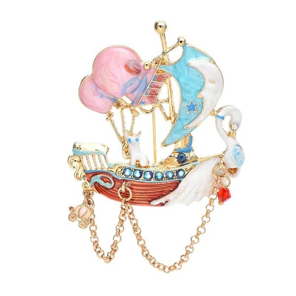 Romantic Swan Boat Brooches For Multicolour Enamel Balloons Chain Boat Party ... Carousel 1