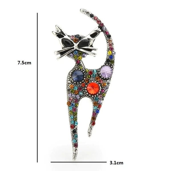 Vintage Rhinestone Cat Brooch Multi Colour Metal Animal Pin Carousel 2
