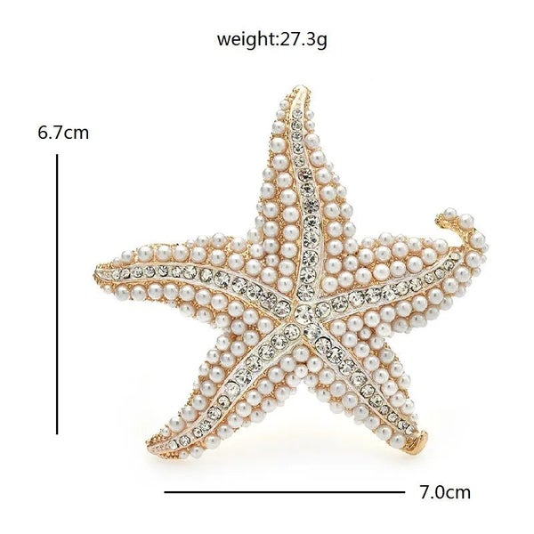 Rhinestone Starfish Brooch Pin Pearl Sea Star Animal Accessory Carousel 2