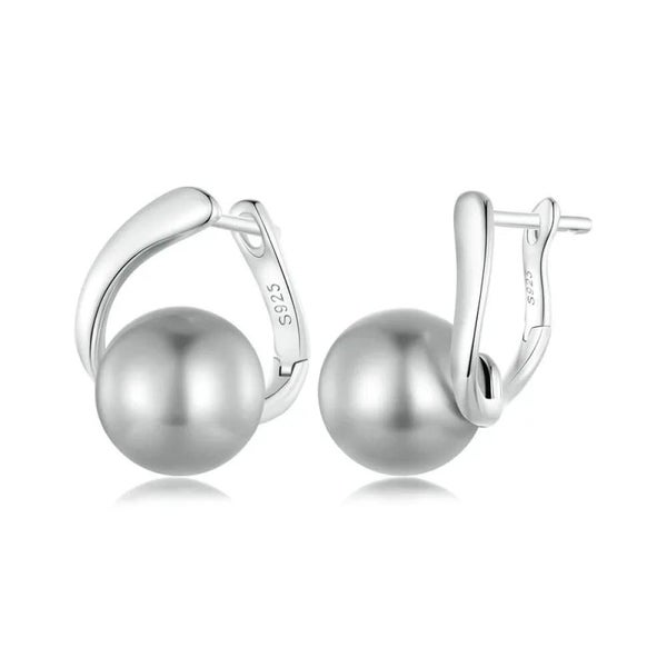 Womens 925 Sterling Silver Quality Shell Pearl Ear Buckles Elegant Hoop Earri... Carousel 1