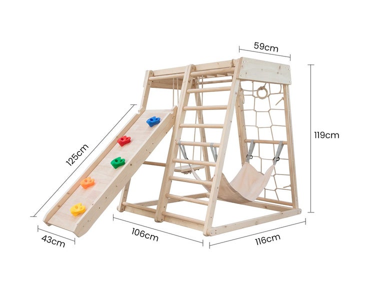 Indoor Kids Climbing Frame + Cotton Rope + Swing + Slide Carousel 9