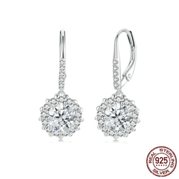 Womens 1.0Ct Halo Moissanite Hoop Earrings Exquisite D Colour Brilliant Round... Carousel 2