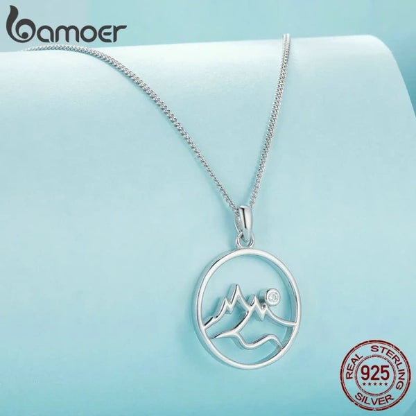 Womens 925 Sterling Silver Mountain Necklace Geometric Wave Neck Chain Party ... Carousel 2
