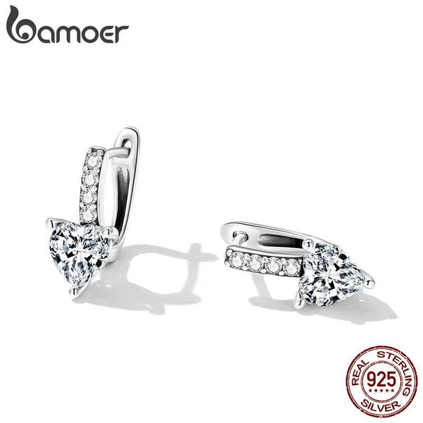 925 Sterling Silver Sparkling Heart Ear Buckles for Women Carousel 2