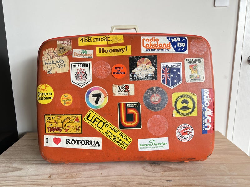 Retro Orange Suitcase w/ Original Stickers Carousel 1