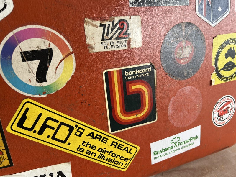 Retro Orange Suitcase w/ Original Stickers Carousel 11