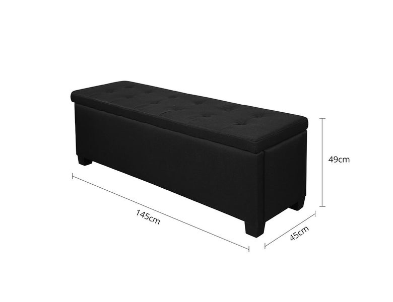 Paola Tufted Storage Bench Ottoman Foot Stool 145cm - Black Carousel 6