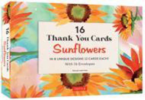 16 Thank You Cards, Sunflowers: 4 1/2 X 3 Inch Blank Cards in 8 Lovely Des Carousel 1