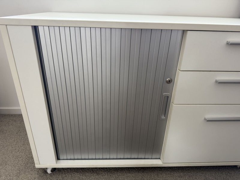 Tambour unit - concertina door cupboard and 3 drawers including drop file dwr Carousel 2