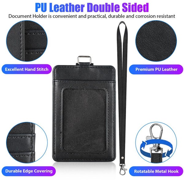 ID Badge Card Holder Pu Leather Vertical Clip Neck Strap Lanyard Necklace Case Carousel 2