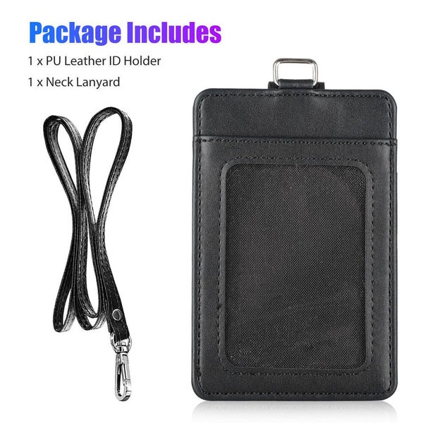 ID Badge Card Holder Pu Leather Vertical Clip Neck Strap Lanyard Necklace Case Carousel 8