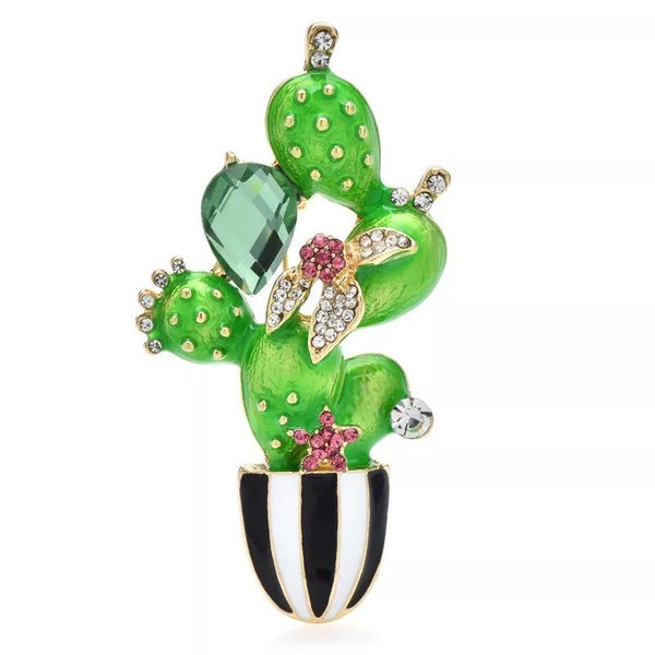 Cactus Brooch Enamel Rhinestone Beauty Flower Pin Carousel 1