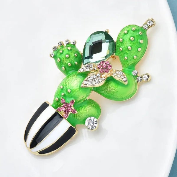 Cactus Brooch Enamel Rhinestone Beauty Flower Pin Carousel 2