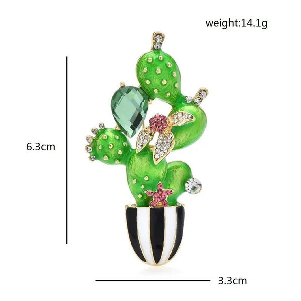 Cactus Brooch Enamel Rhinestone Beauty Flower Pin Carousel 3