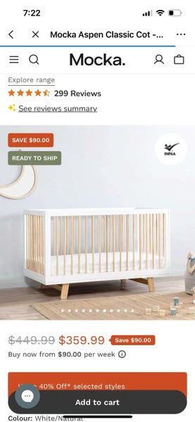 Mocka Aspen Classic Cot + Vale Cot Mattress – Barely Used Carousel 4