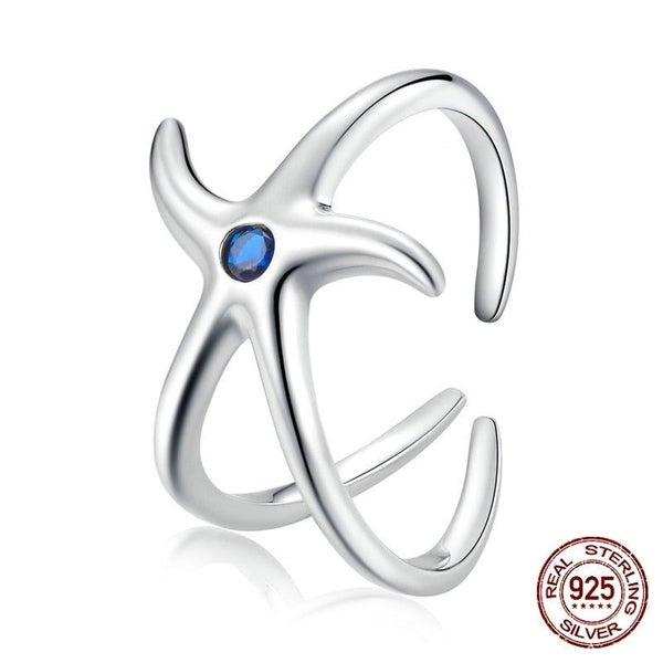 925 Sterling Silver Open Ring Starfish Ring CZ Adjustable Ring for Women Carousel 1