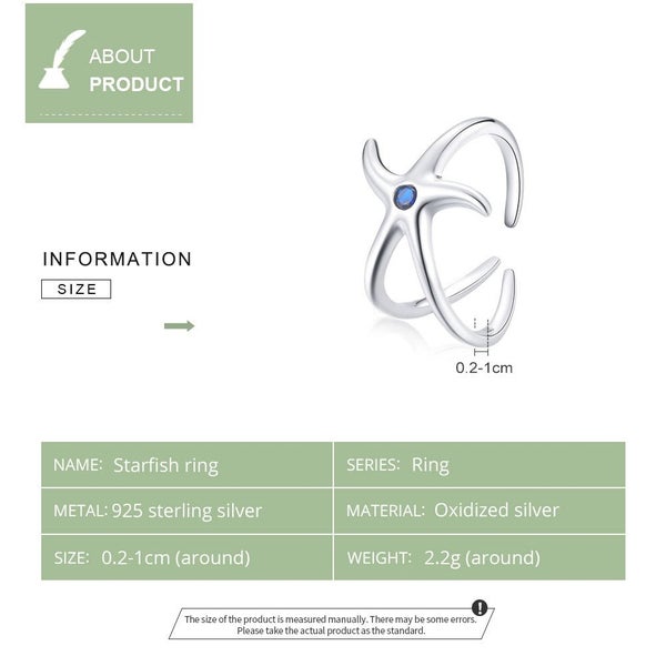 925 Sterling Silver Open Ring Starfish Ring CZ Adjustable Ring for Women Carousel 2