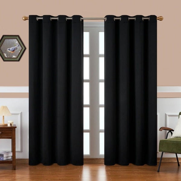 2Pcs Black Blackout Eyelet Curtains Curtains & Drapes Carousel 7