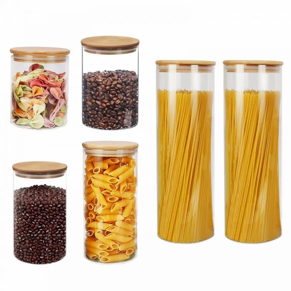 6PCs Airtight Glass Preserving Jars Lids Food Tea Coffee Bean Storage Containers Carousel 1