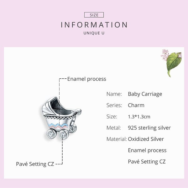 925 Sterling Silver Life Baby Carriage Metal Beads Charm For Bracelet Baby An... Carousel 5