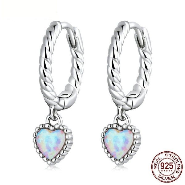 925 Sterling Silver Opal Heart Ear Buckles for Women Carousel 1
