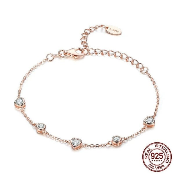 925 Sterling Silver Heart Gold Colour Lobster Clasp Women Bracelets Carousel 1