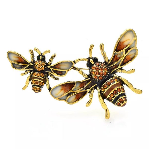 Vintage Bee Brooch And Rhinestone Enamel Insect Pin Carousel 1