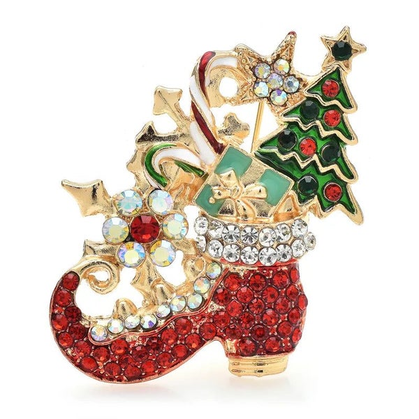 Christmas Tree Brooch Pin Rhinestone Enamel Carousel 1