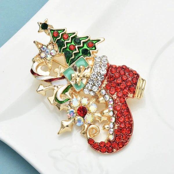 Christmas Tree Brooch Pin Rhinestone Enamel Carousel 3