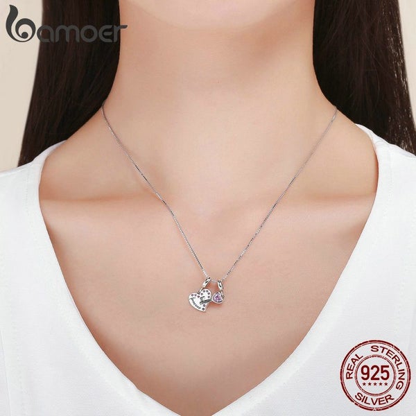 Romantic 925 Sterling Silver Lock Key Of Heart Pink Cz Charm Pendant Fit Char... Carousel 5