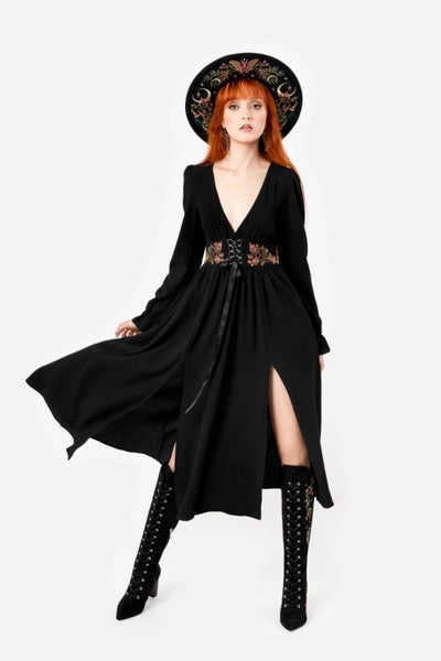 Restyle - Poisoned Petals - Cottagecore Gothic Midi Dress Carousel 1