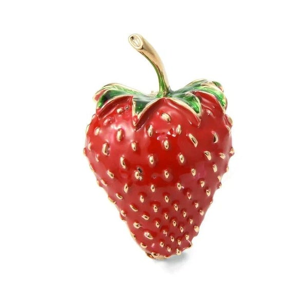 Red Strawberry Brooch Enamel Metal Pin Carousel 1