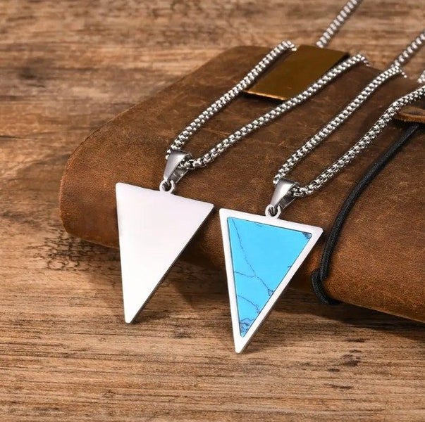 Men's Triangular Turquoise Marble Pendant and Chain Carousel 2