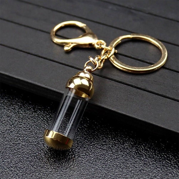 Cylinder Wishing Bottle Pendant Clear Glass Perfume Jars Lucky Charm Keyring Carousel 8