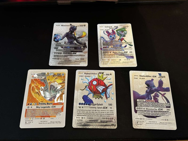 Custom Pokemon Assorted GX Rare Silver Thin Metal Plate Display Cards Set Carousel 1