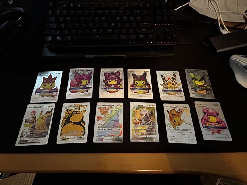 Custom Pokemon Assorted Pikachu Rares Silver Thin Metal Plate Display Cards Set Carousel 1