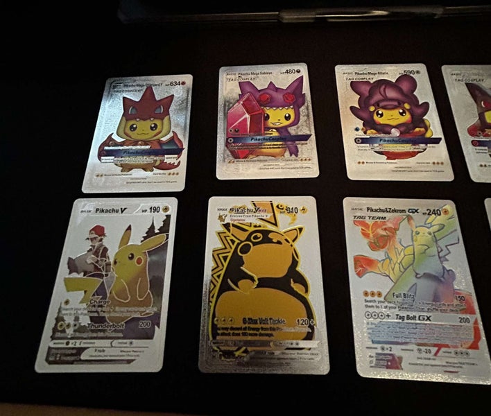 Custom Pokemon Assorted Pikachu Rares Silver Thin Metal Plate Display Cards Set Carousel 2