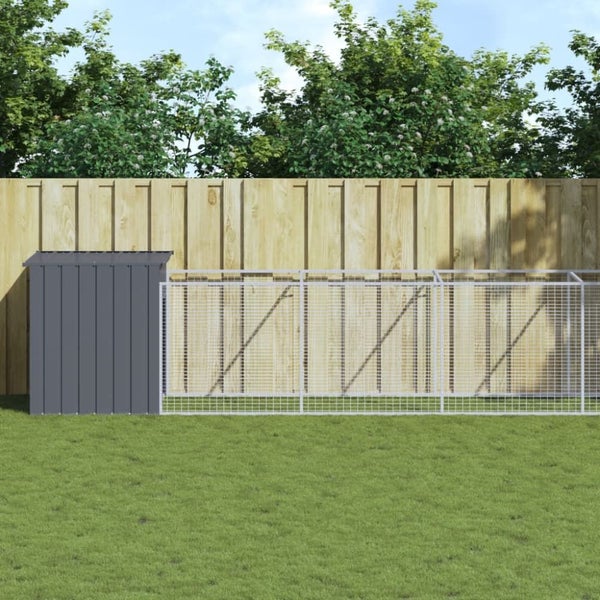 Dog House With Run Anthracite 110x813x110 Cm Galvanised Steel Tonkbno Carousel 1