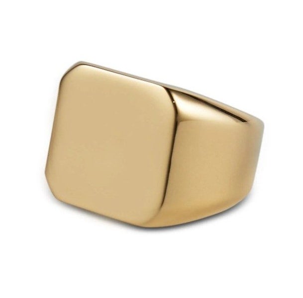 Men's Titanium Gold Square Signet Ring - SALE! Carousel 1