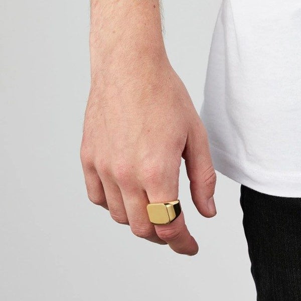 Men's Titanium Gold Square Signet Ring - SALE! Carousel 2