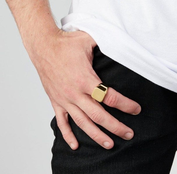 Men's Titanium Gold Square Signet Ring - SALE! Carousel 3