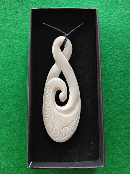 Medium Bone Carving Twist, with Koru, Pendant in Giftbox Carousel 2