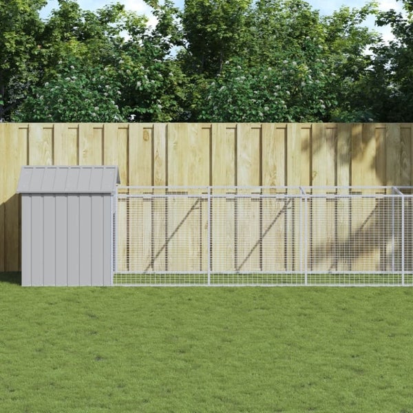 Dog House With Roof Light Grey 117x813x123 Cm Galvanised Steel Tonkbll Carousel 1