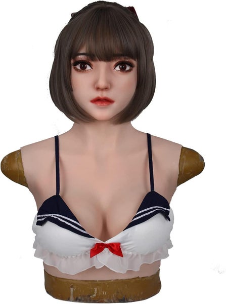Silicone Head Fake Face Bra Filled Gel Realistic Latex Female Mask with Wig for Carousel 1
