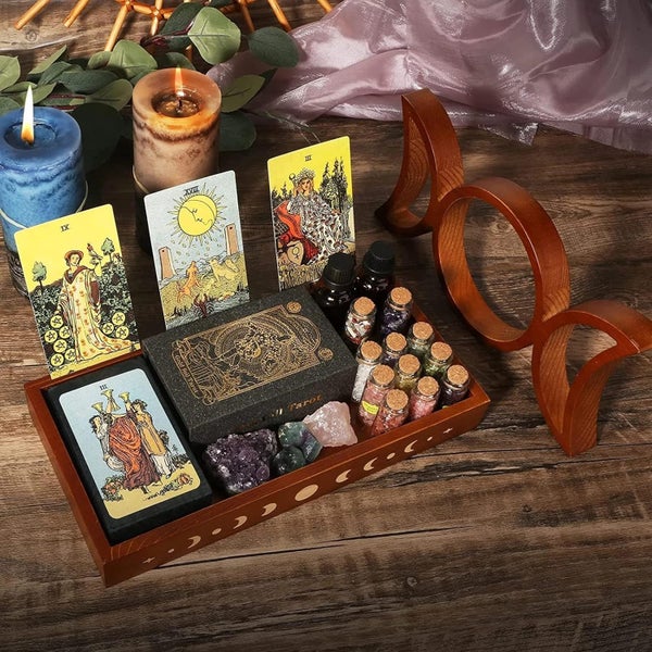 Tarot Card Holder Stand, Crystal Display Moon Tray Witchy Accessories & Pagan A Carousel 2