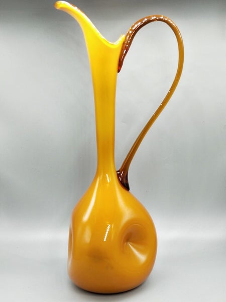Mid Century vintage Italian Empoli glass ewer pitcher vase Italy chipped repair Carousel 1